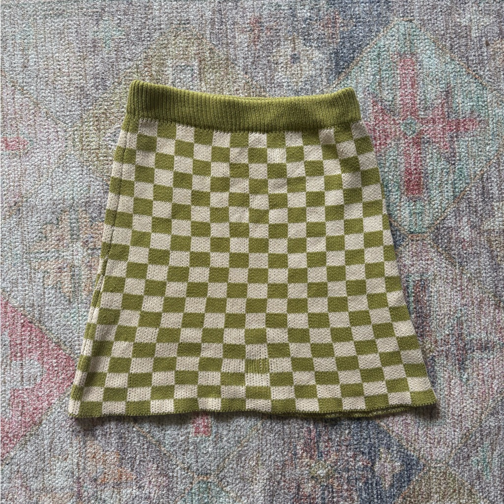 Fashion Brand Company Green And Cream Checkered Skirt